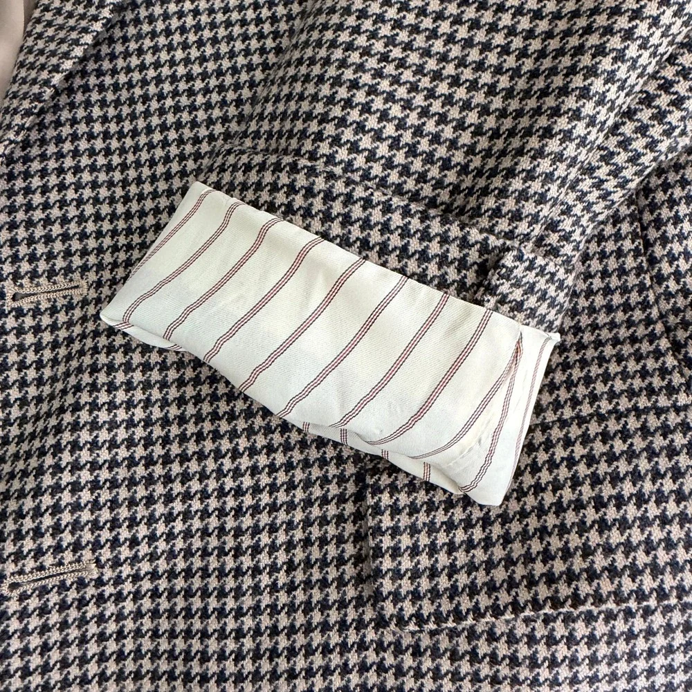 Vintage USA Tommy Hilfiger Houndstooth Sport Coat Blazer Wool Mens 43R Tan